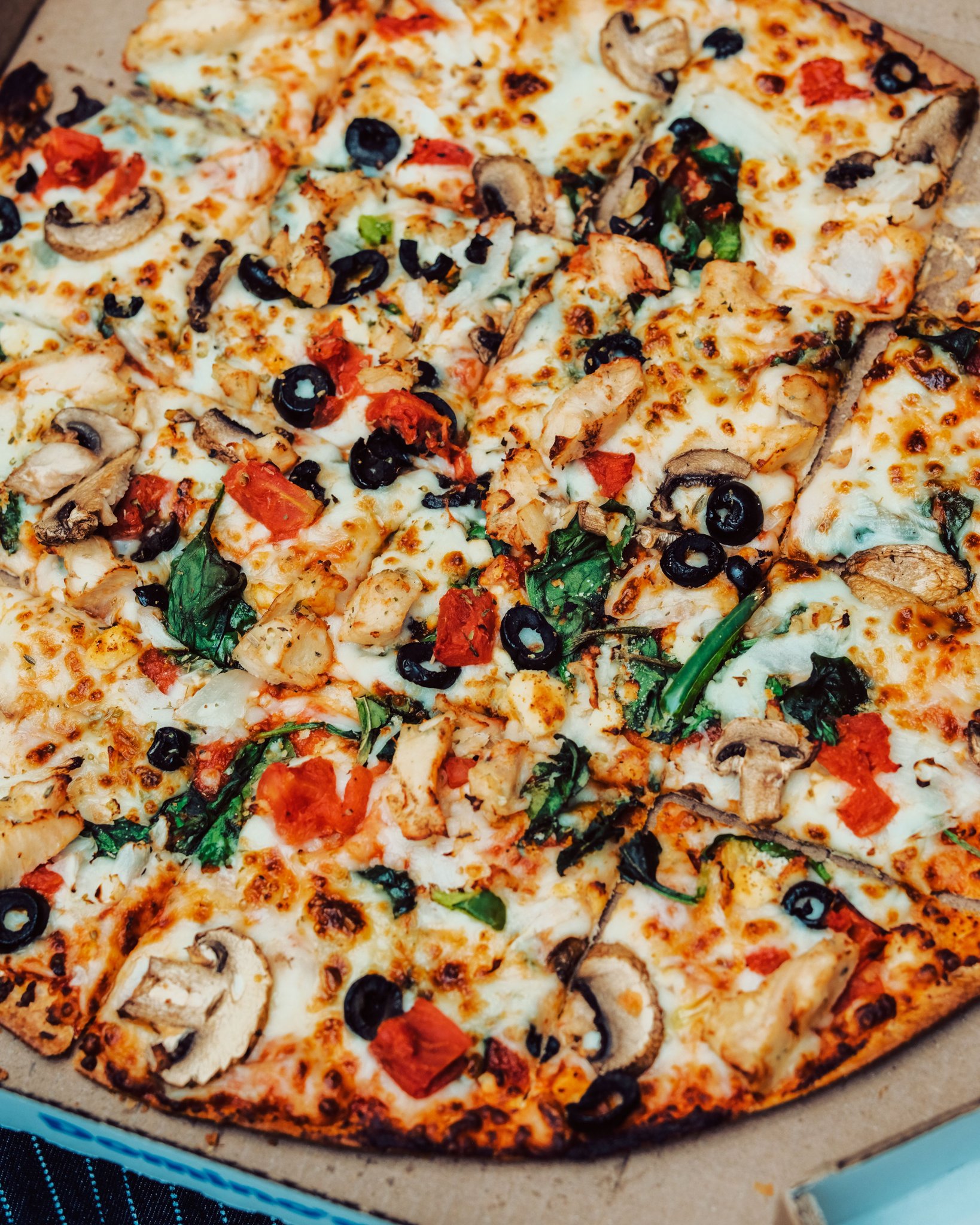 Vegetable and cheese artisan pizza with 8 slices